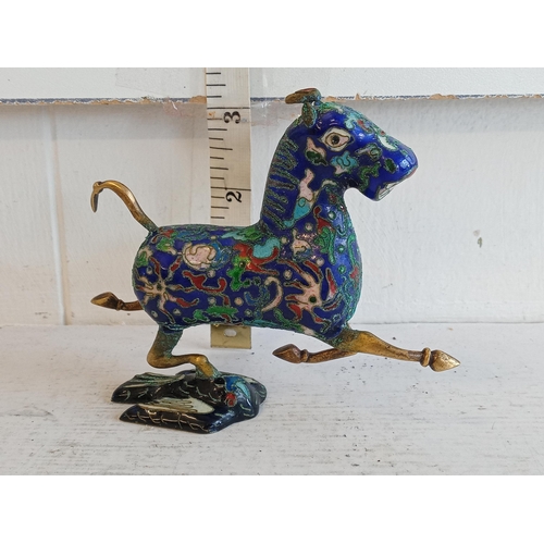 303 - Enamel Cloisonne Rearing Horse 1940's/50's