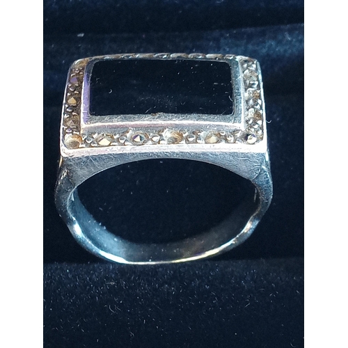 1 - Silver & Black Stone Ring Size M 1/2