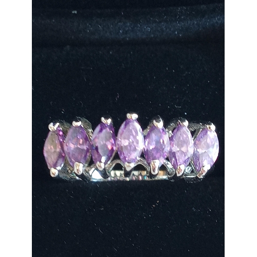 10 - Ladies Silver & Purple Stone Ring,Size R 1/2