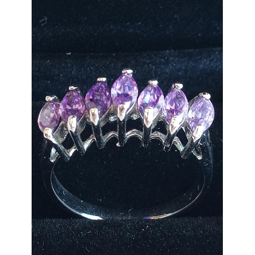 10 - Ladies Silver & Purple Stone Ring,Size R 1/2