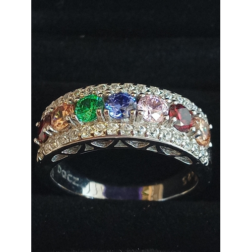 11 - Ladies Silver & Multi Colour Stone Ring,Size O