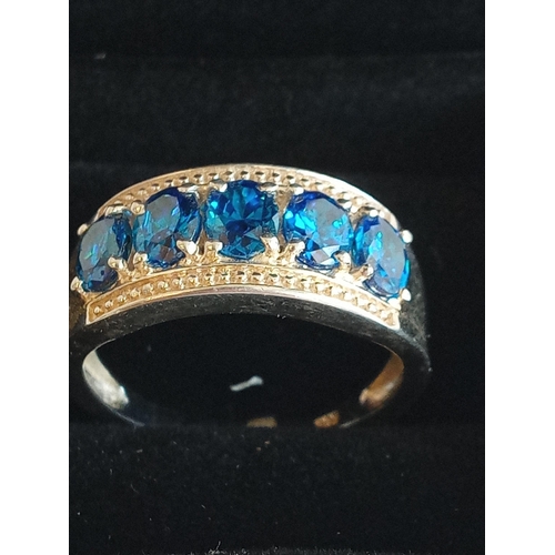 14 - Ladies Silver & Blue Stone Ring,Size O