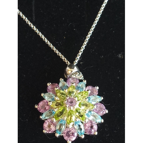 16 - Topaz,Amethyst & Peridot Pendant & necklace in Presentation Case