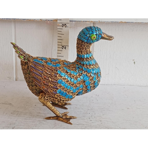 160 - Antique Chinese Silver & Enamel Duck, circa 1900