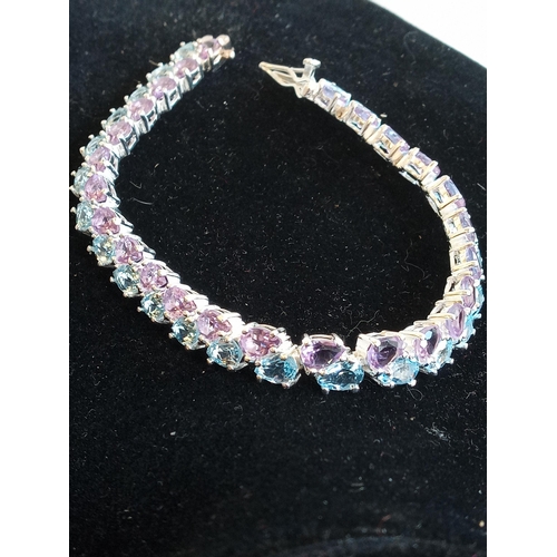 49 - Silver Bracelet with Amethyst & Topaz Stones