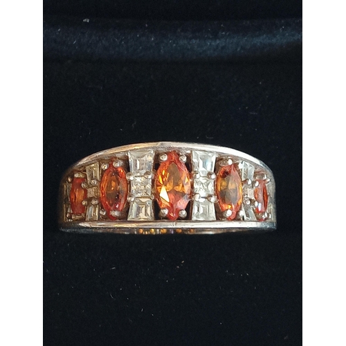 5 - Silver, Citrine & Clear Stone Ladies Ring Size O 1/2