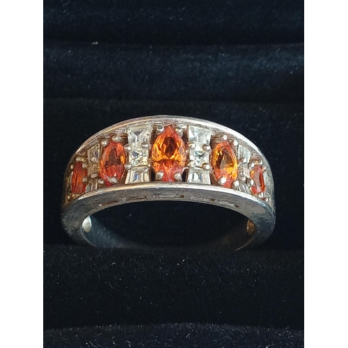 5 - Silver, Citrine & Clear Stone Ladies Ring Size O 1/2