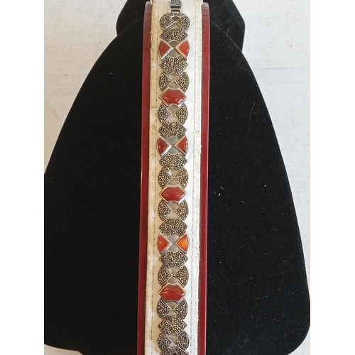 54 - Silver with Carnelian & Marcasite Bracelet