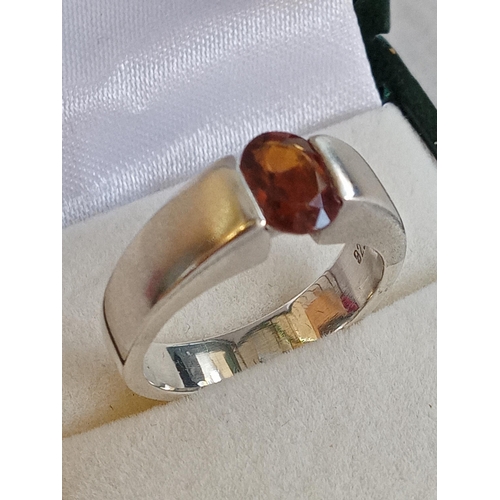 131 - Ladies Silver & Citrine Solitaire Ring, size O 1/2