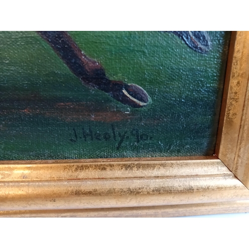 41 - Signed J Healey Horse racing oil on canvas