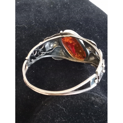 107 - Silver & Amber Bangle