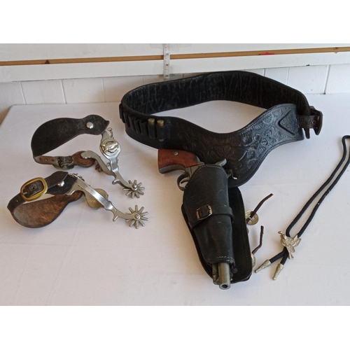 221 - Replica Gun with Holster, Spurs & Pin Tie