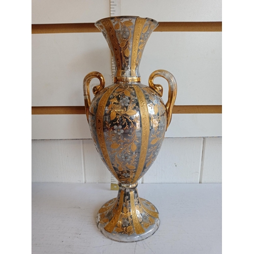 270 - Moser Bohemian Glass 2 Handled Vase. Flea Bite to Rim