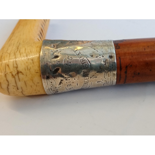 34 - Bone & Silver Banded Walking Stick