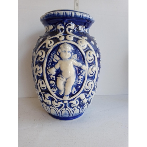 145 - Blue & White Cherub Vase