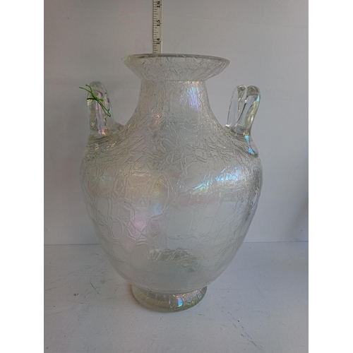 117 - Huge Victorian Irridescent Crackle Glass Vase