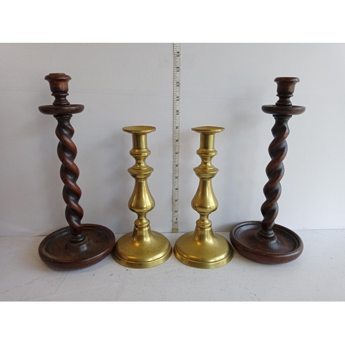 104 - Pair of Barley Twist Candle Sticks & Pair of Brass Candle Sticks, Victorian