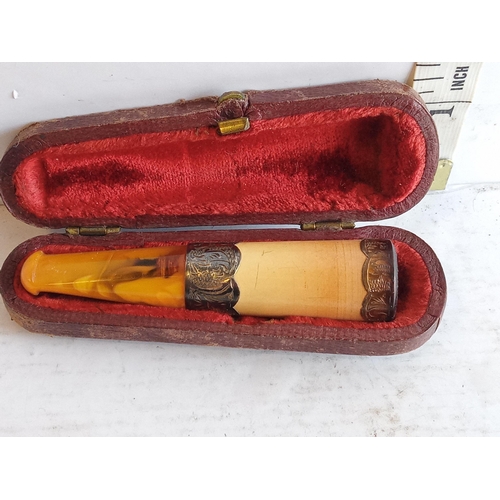 170 - Antique Amber & Silver Mount Cheroot in Case