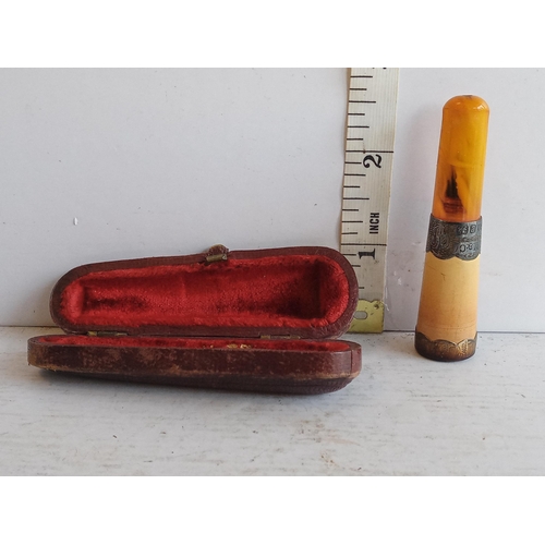 170 - Antique Amber & Silver Mount Cheroot in Case