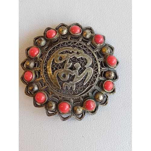 173 - Middle Eastern Silver & Coral Brooch