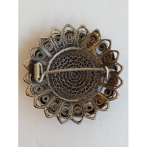 173 - Middle Eastern Silver & Coral Brooch