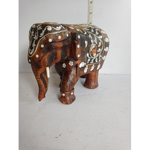 32 - Carved Inlaid Wooden Elephant