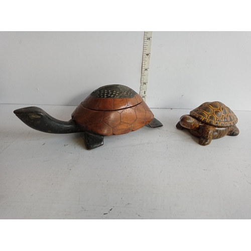 38 - 2 Carved Wooden Tortoise Trinkets