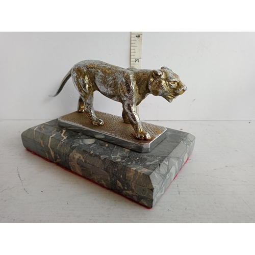 44 - Silvered Bronze Tiger on marble Base