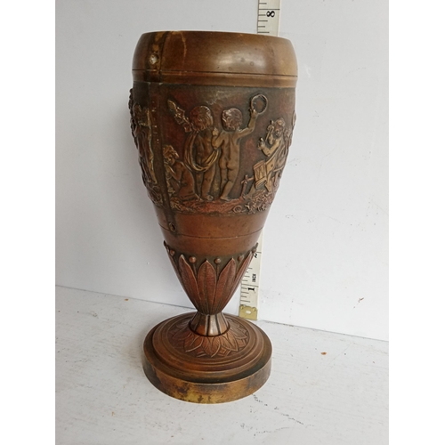 46 - Heavy Cherub Decorated Bronze Vase/Urn