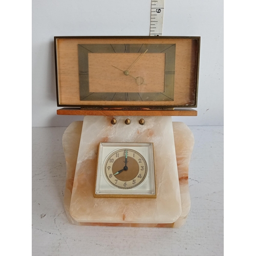 57 - Swiss made small Mechanical Side Clock & a Mechanical Trinket Clock