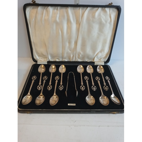 59 - Lovely Set of Birmingham Silver Spoons & Sugar Tong