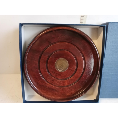 132 - Piers Hart Wooden Wine Coaster with Silver Centre in Original Box