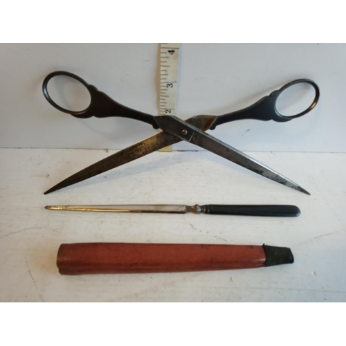 133 - Victorian Quality Damask Design Travelling Desk Scissors & Letter Opener.