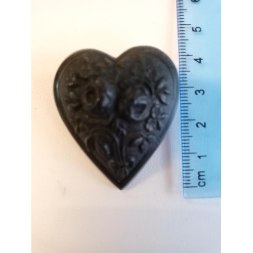 141 - Victorian Carved Love Heart Bog Oak Brooch