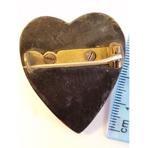 141 - Victorian Carved Love Heart Bog Oak Brooch