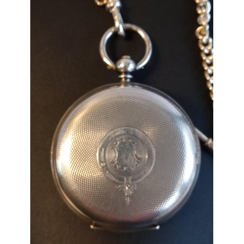 135 - Fattorini & Sons Bradford Silver Pocket Watch with Albert Chain, Chain. In Beautiful Condition and R... 