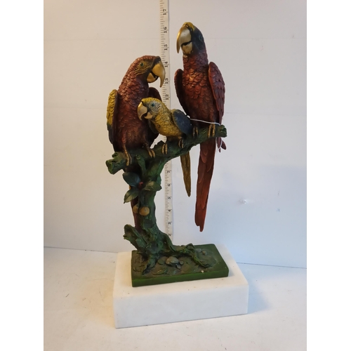 112 - Heavy Cold Painted Bronze Parrots Signed Milo