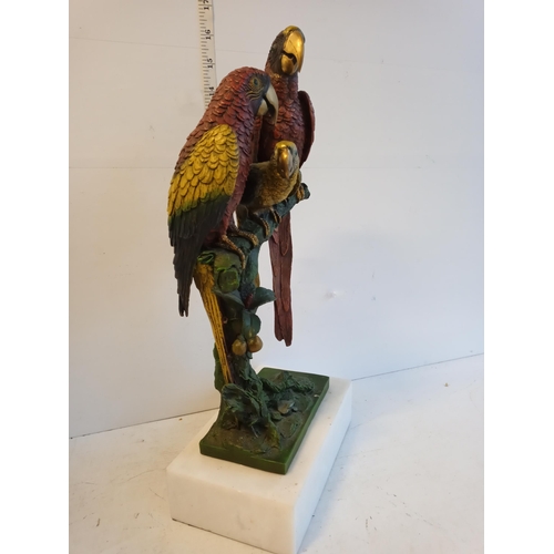 112 - Heavy Cold Painted Bronze Parrots Signed Milo