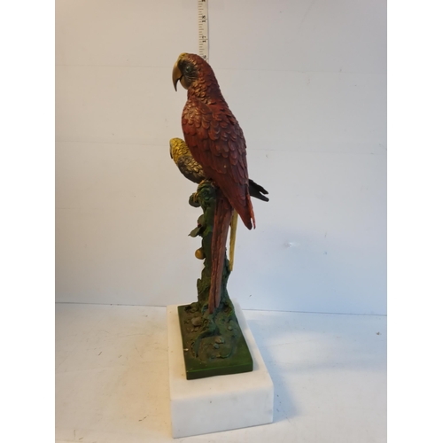 112 - Heavy Cold Painted Bronze Parrots Signed Milo