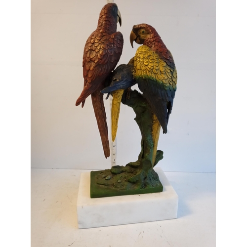 112 - Heavy Cold Painted Bronze Parrots Signed Milo