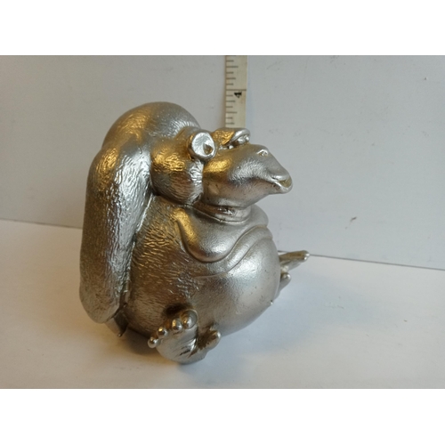 32 - Very Heavy Rare Signed Silvered Bronze Chimp