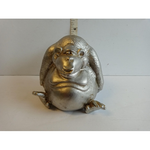 32 - Very Heavy Rare Signed Silvered Bronze Chimp