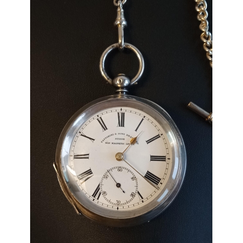 221 - Fattorini & Sons Bradford Silver Pocket Watch with Albert Chain, Chain. In Beautiful Condition and R... 