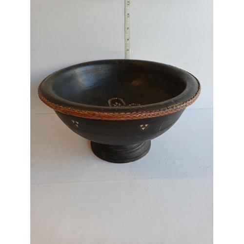 156 - Chinese Wooden Coin Bowl, Intricately Decorated, Circa 1800's