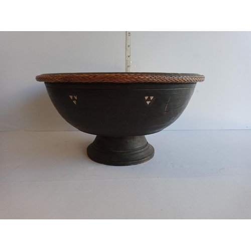 156 - Chinese Wooden Coin Bowl, Intricately Decorated, Circa 1800's