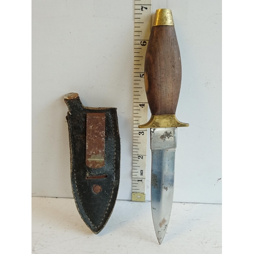 10 - Brass & Wood Handle Knife in Leather sheath