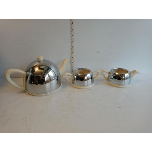 102 - Tea Pot, Milk & Sugar Ever Hot Set with Stainless Steel Covers