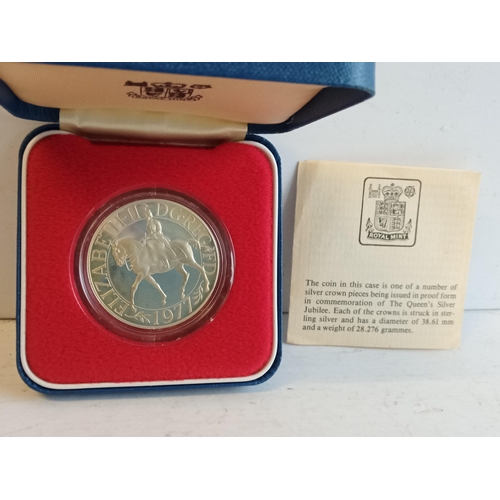 15 - 1977 Silver Jubilee Silver Proof Coin in Presentation Case & certificate