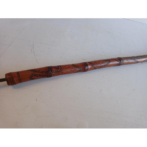 194 - Extra Long Bamboo Sword Stick with Nice Carved Decoration