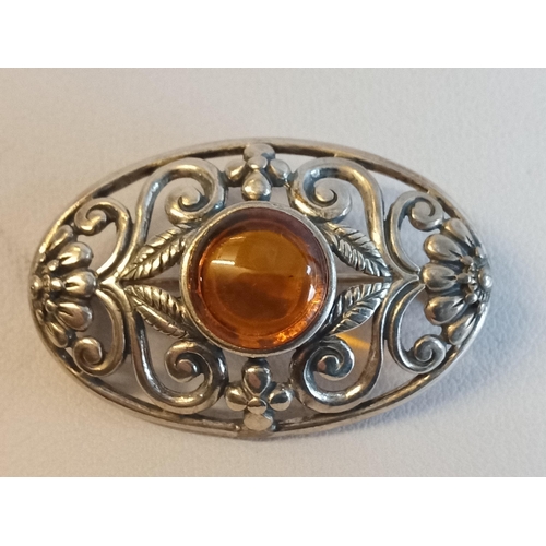 25 - Silver & Amber Brooch